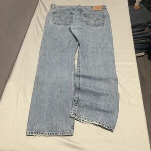 Levis 501 Jeans Mens 34x30 Light Blue Straight Leg Distressed Denim Button Fly
